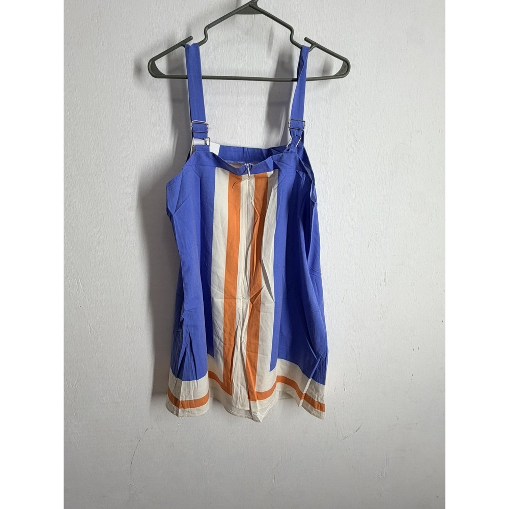 Blue Orange Colorblock Mini Dress Geometric Stripe Overall Strap Pinafore Medium